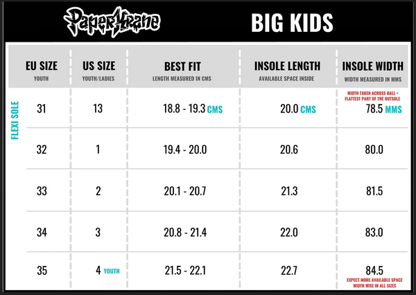 Paperkrane Big Kids Size Chart