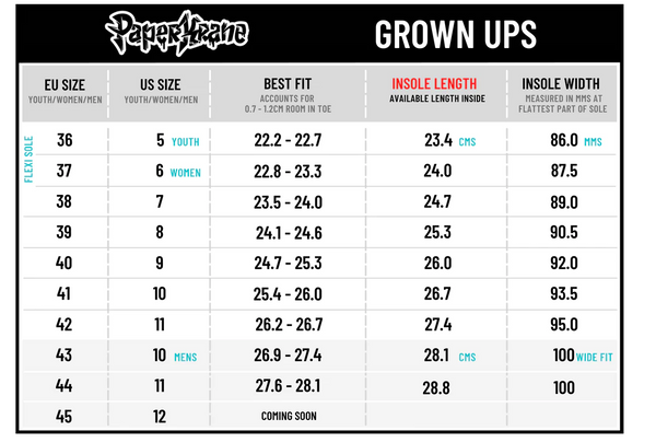 Paperkrane Size Chart - Adults