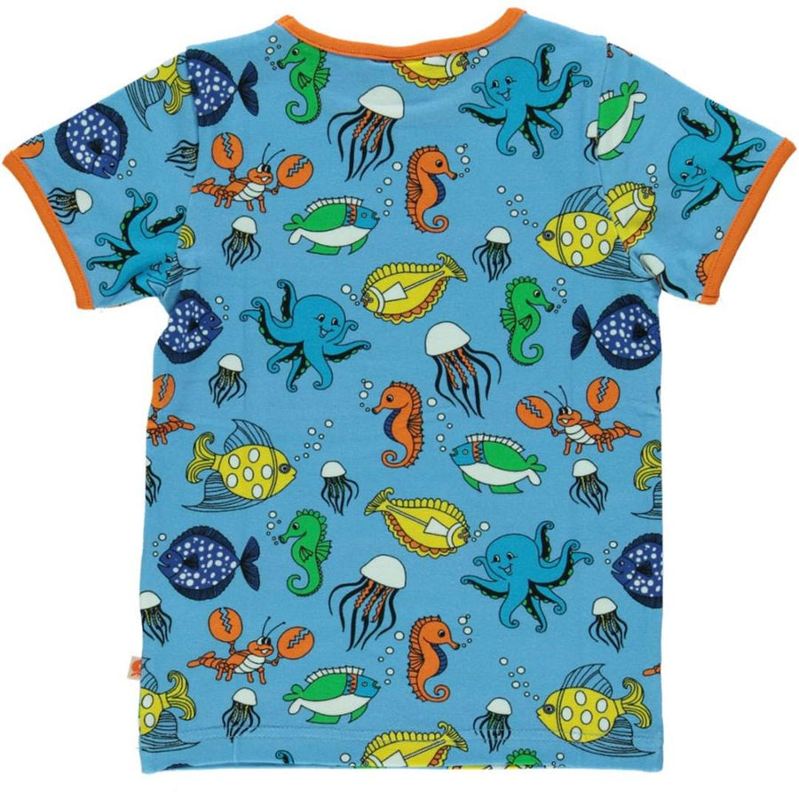 Småfolk - Fish Short Sleeved Top (Blue Grotto)