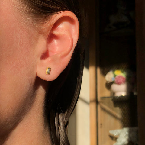 Grey baguette diamond studs
