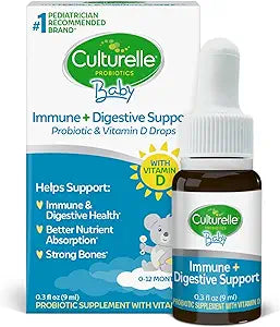Culturelle Baby Immune & Digestive Support Probiotic + Vitamin D Drops, Helps Support Immune Health in Babies, Infants & Newborns 0-12 Months, 30 Day Supply, Gluten Free & Non-GMO, 9ml