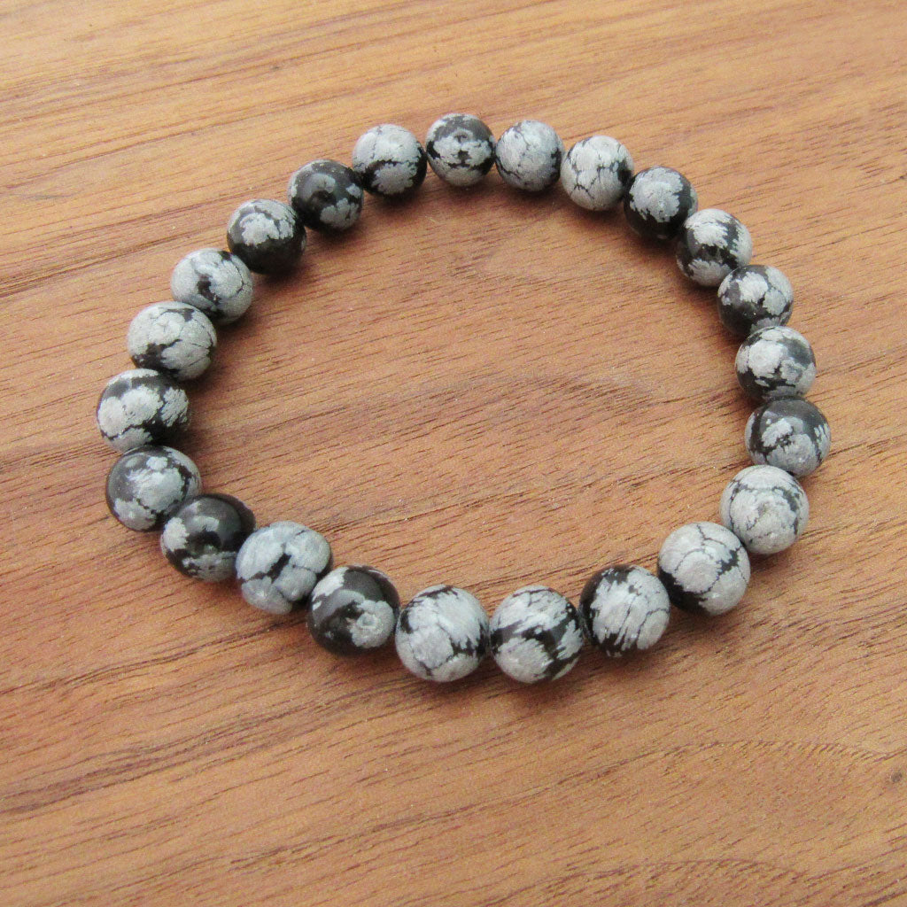 Snowflake Obsidian Round Bead Bracelet (8mm)