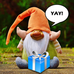 A happy gnome with a gift
