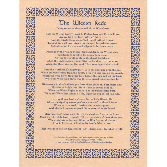 Wiccan Rede Poem) Parchment Poster (8.5" x – Grove and Grotto