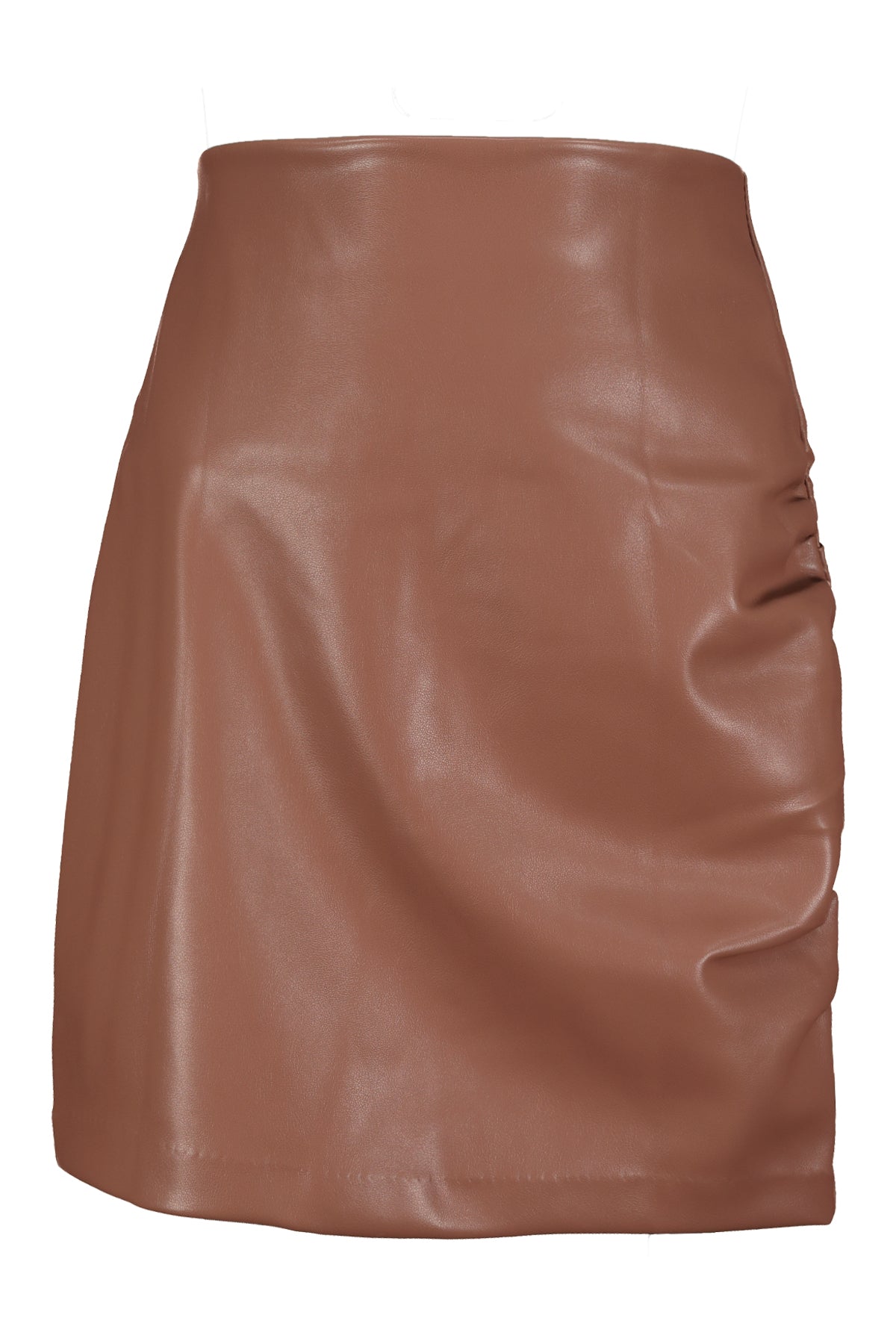 Side Ruche Faux Leather Skirt