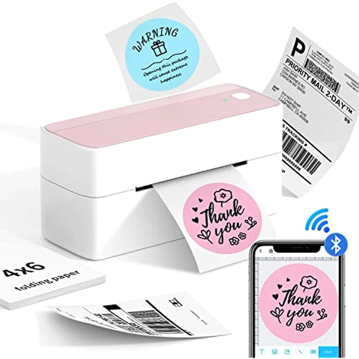 PM-241 118mm Bluetooth Thermal Label Printer Wireless Shipping Label Printer Compatible with iPhone Android Windows Widely Used