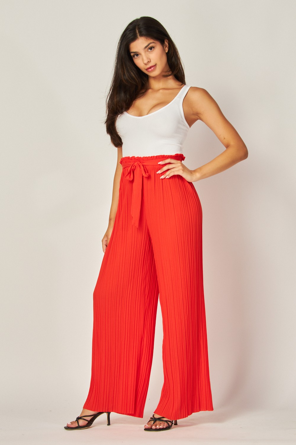 Tie Front Pleated Pant in Fire Orange