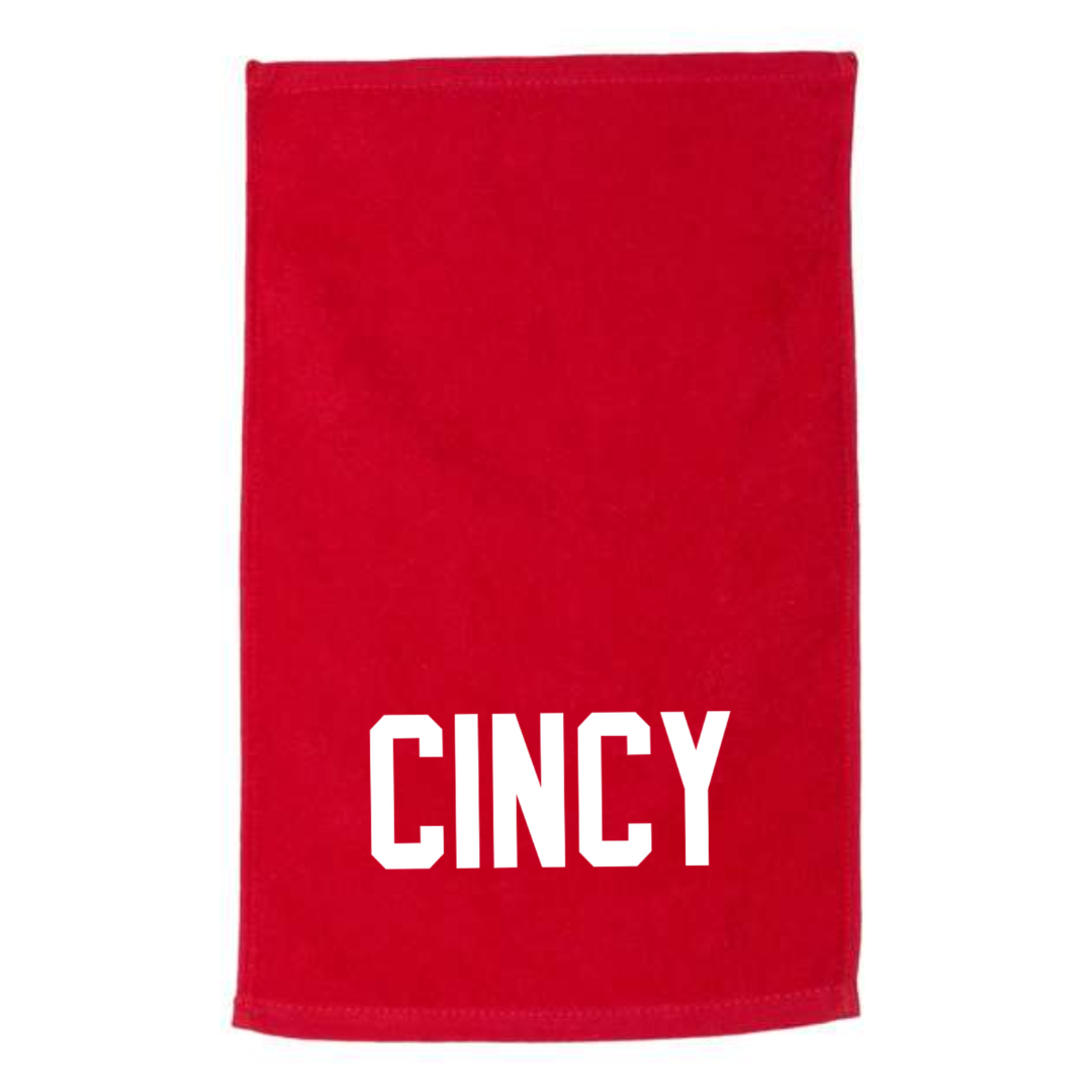 CINCY White Block on Red Tea Towel