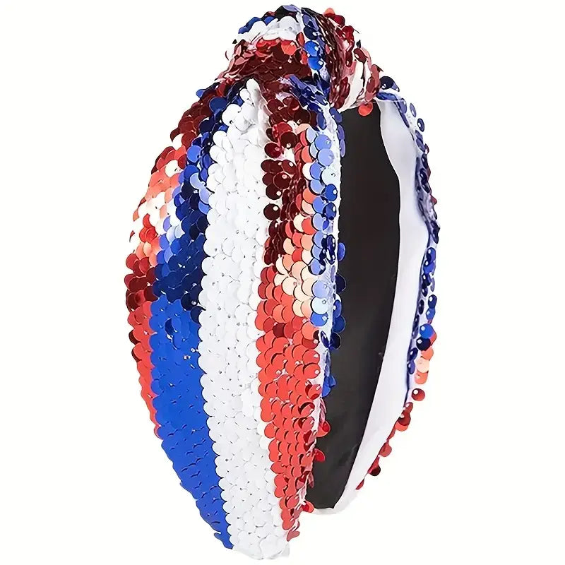 Patriotic Red White and Blue Sequin Glitter Headband