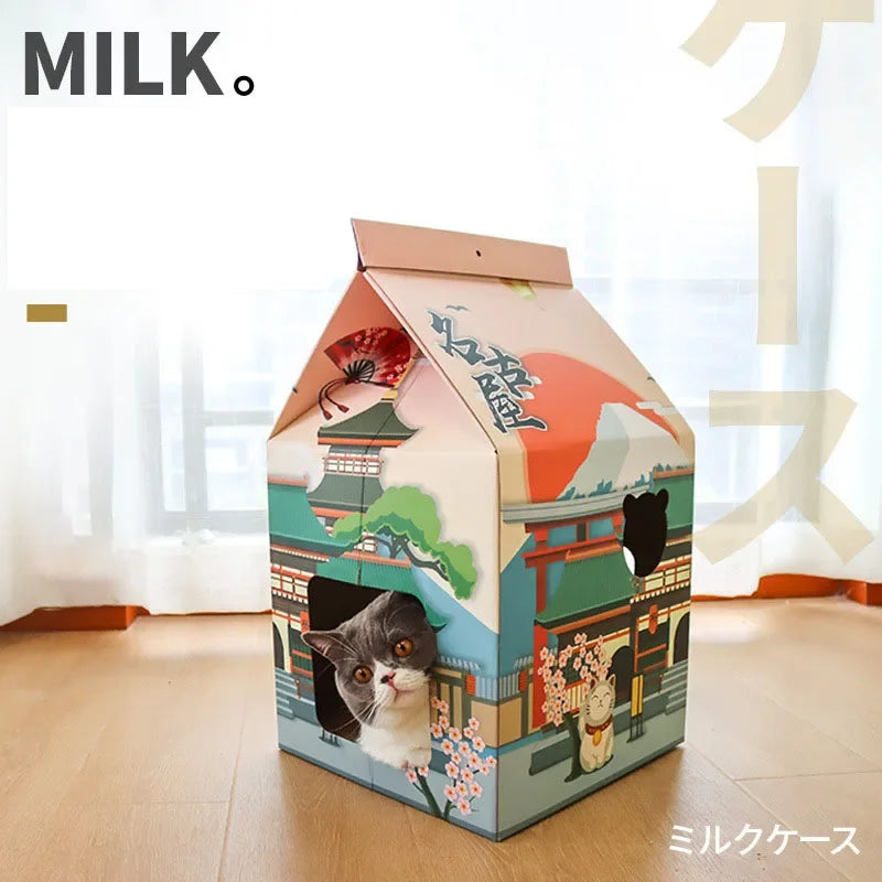 Corrugated Paper Cat's House | Japanese Style Bed for Cats | Grinding Claw Cat Scratcher Nest Scratch Pad Cardboard