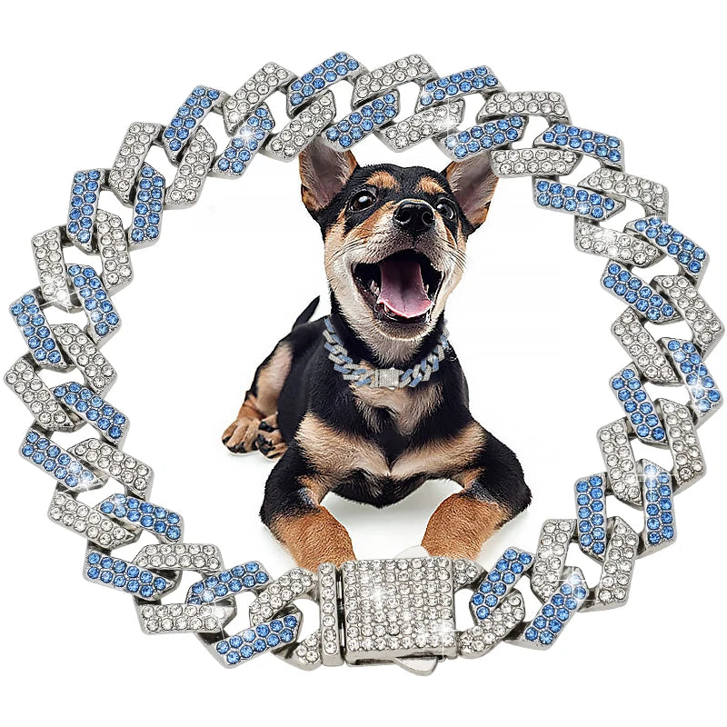 Diamond Dog Chain Collar | Cuban Gold Chains for Dogs and Cats | 15MM Bling Jewelry Luxury Necklace | Alo Trendy