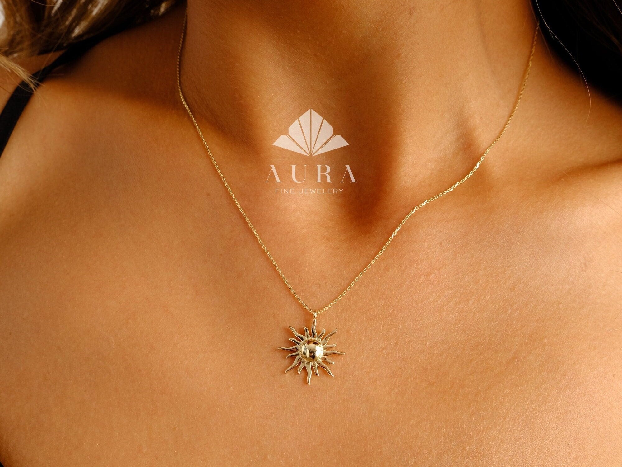 14k Gold Sun Necklace – Diamond For Love