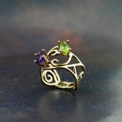 amethyst and peridot engagement ring