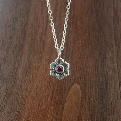 tiny flower necklace with ruby