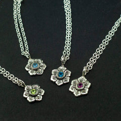 tiny flower necklace, sapphire and ruby