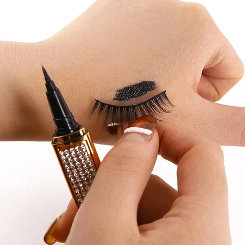 2 In 1 Self Adhesive Eyelashes Eyeliner Pencil Long Lasting No Glue Non Magnetic Quick Drying Eyelashes Sticking Eye Liner Pen