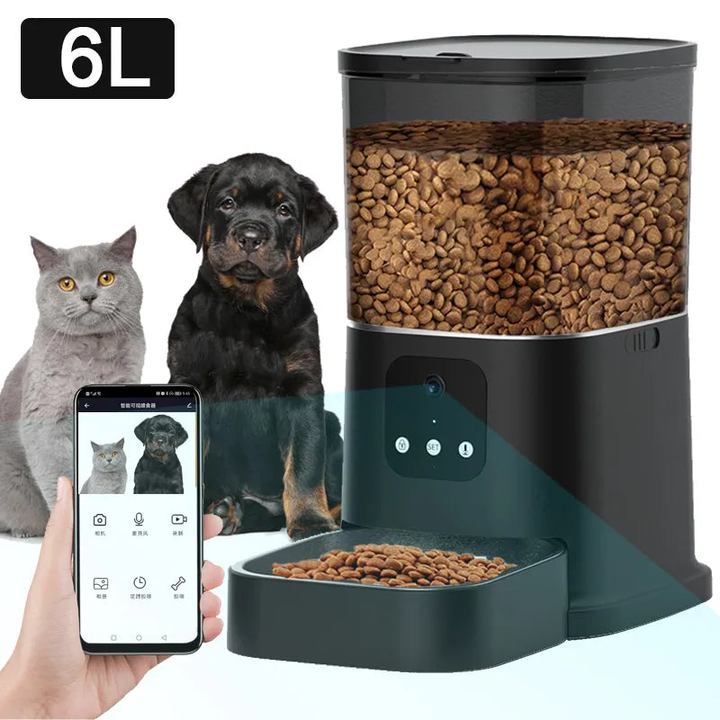 Onliciple 6L Automatic Cat Feeder with HD Camera, Smart WiFi Pet Feeder with App Control, 2-Way Audio, Low Food Alarm, Timed Dog Food Dispenser, HD Video with IR Night Vision, Up to 12 Meals Per Day