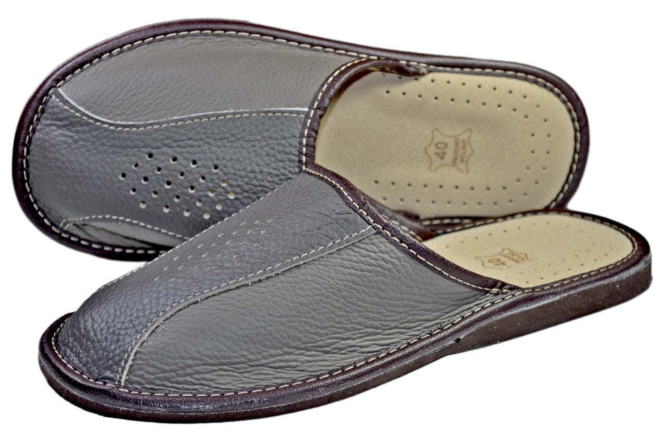 mens leather indoor slippers