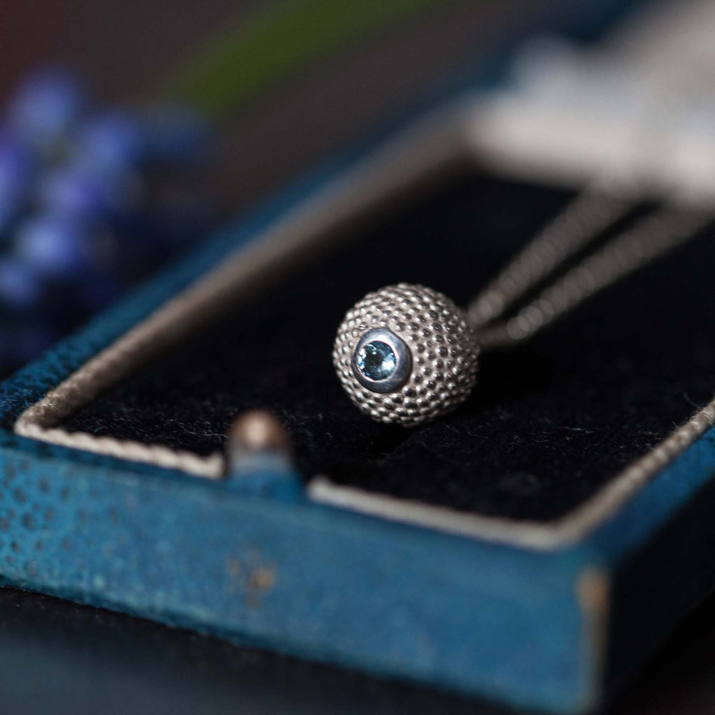 Catherine Hills Jewellery Aquamarine birthstone ball and chain necklace