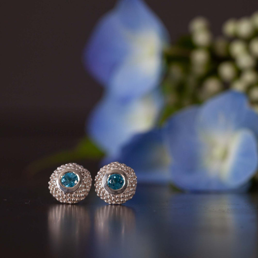 Catherine Hills Jewellery Swiss Blue Topaz birthstone pollen studs earrings