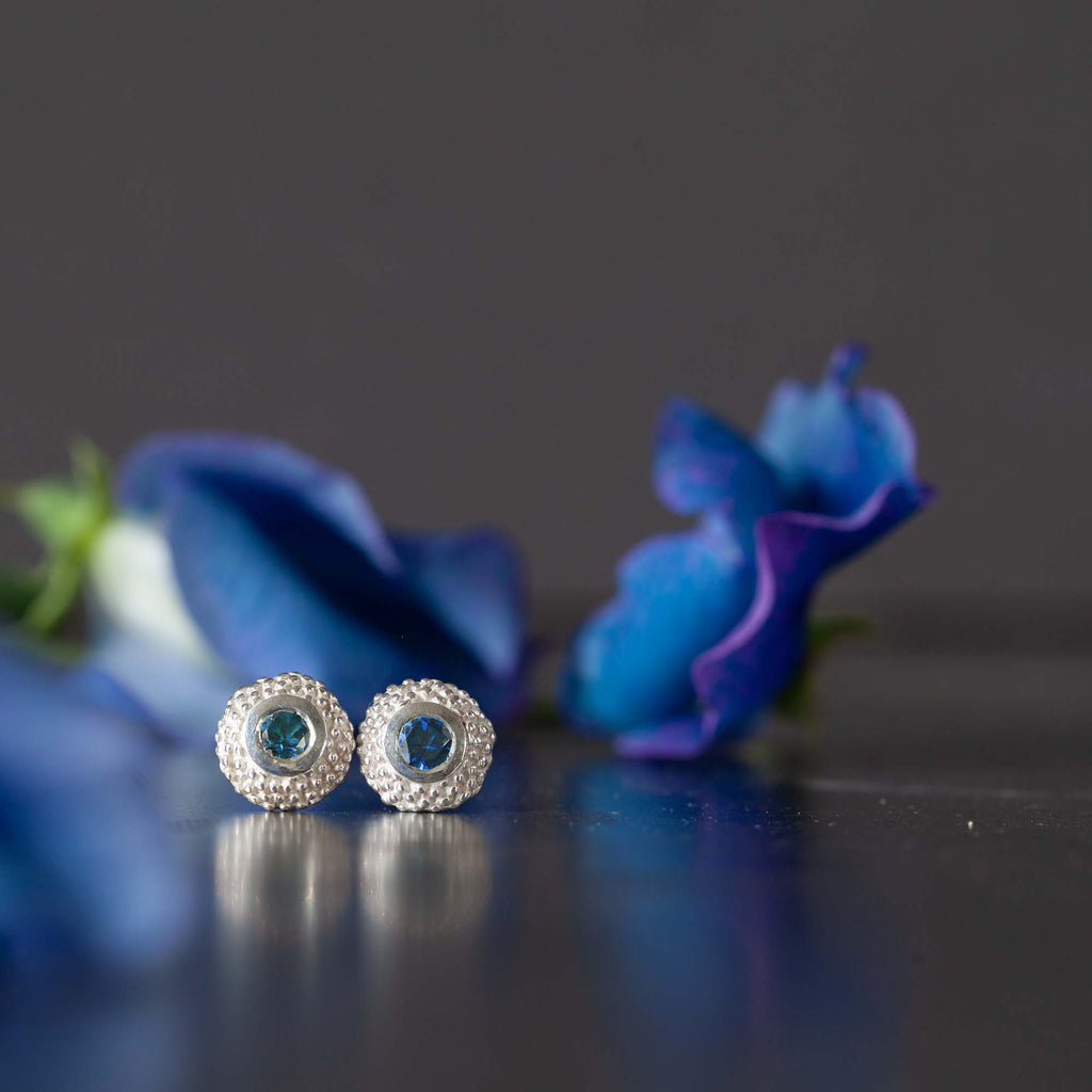 Catherine Hills Jewellery Blue Tourmaline birthstone pollen studs earrings