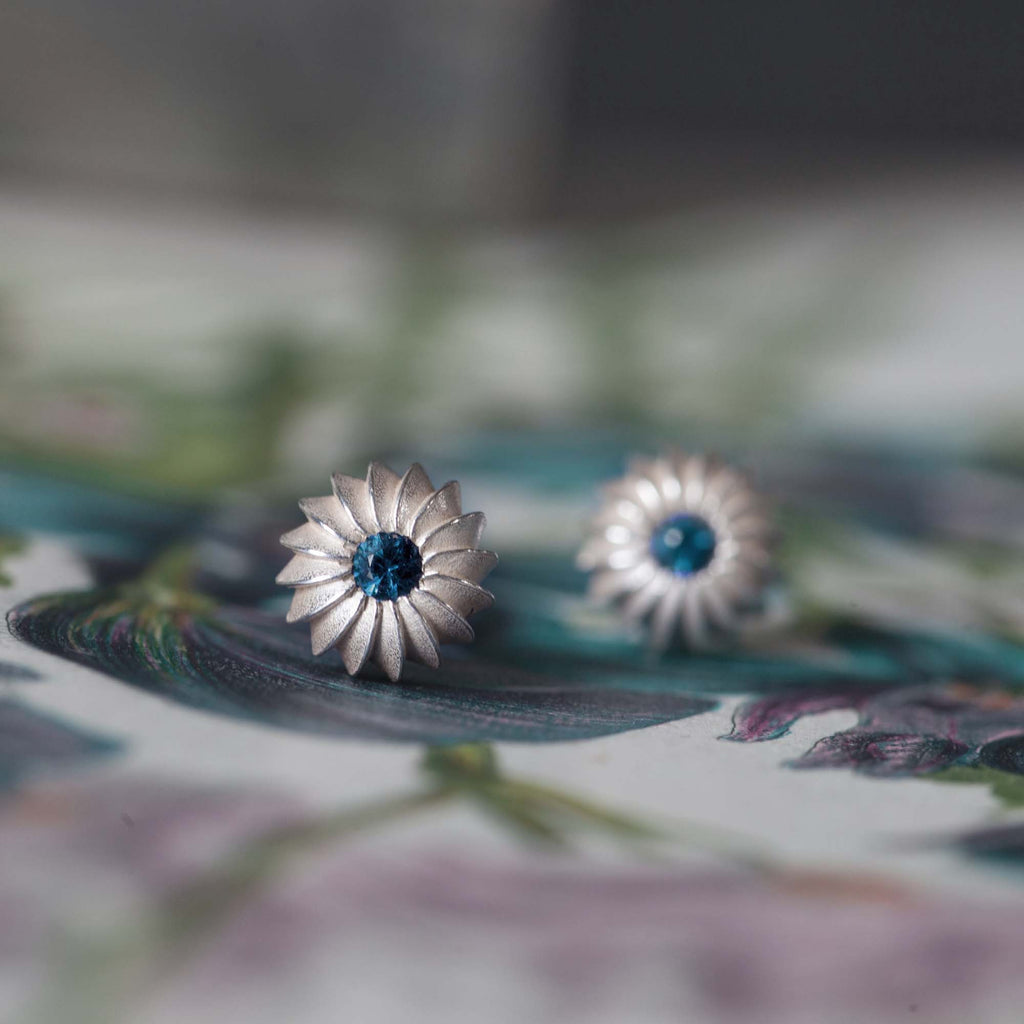 Catherine Hills Jewellery London Blue Topaz birthstone satsuma studs earrings