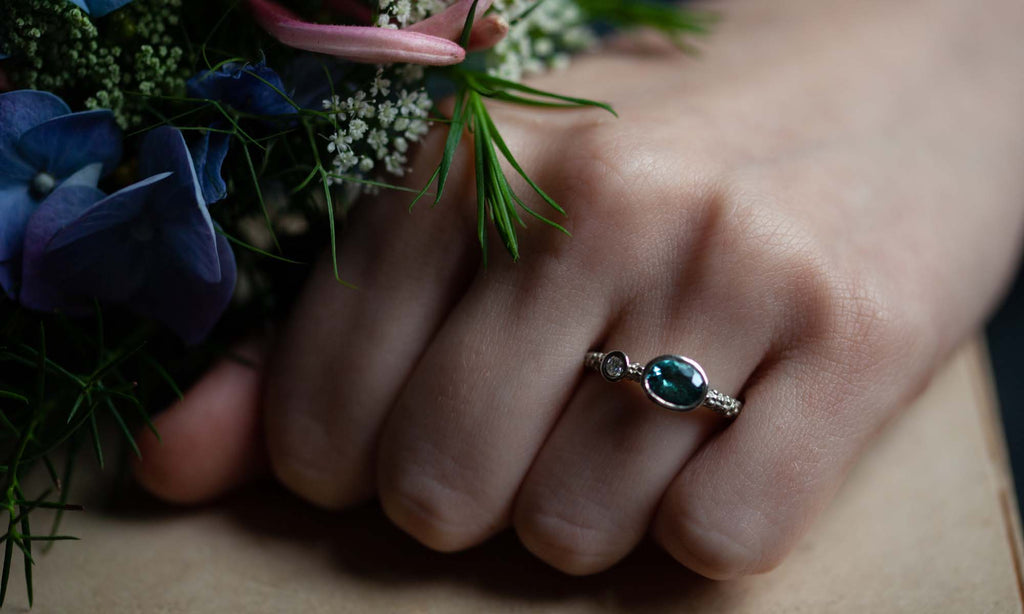 Catherine Hills Jewellery Couplet blue tourmaline engagement ring