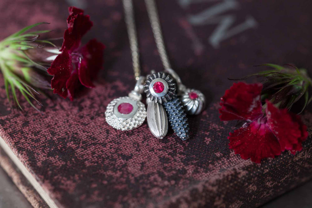 Catherine Hills Jewellery: Pollen charm ruby cluster pendant