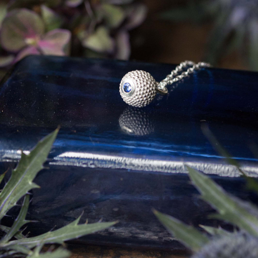 Catherine Hills Jewellery Sapphire birthstone ball and chain pendant necklace