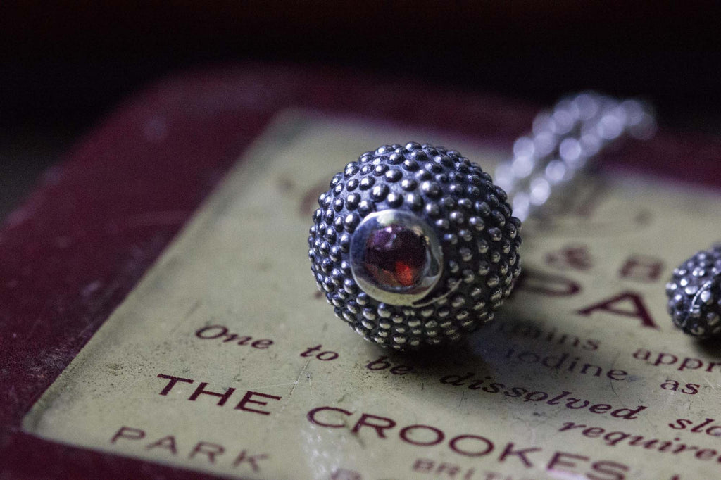 Catherine Hills Jewellery Garnet January birthstone ball and chain pendant necklace