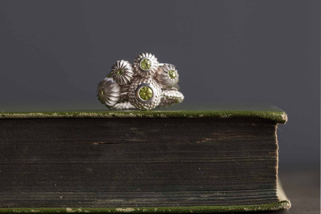 Catherine Hills Jewellery Peridot Pollen stacking rings
