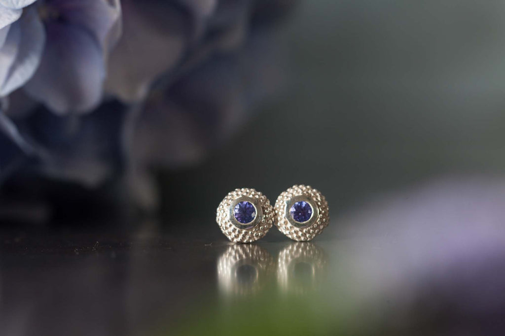 Catherine Hills Jewellery Amethyst birthstone pollen stud earrings