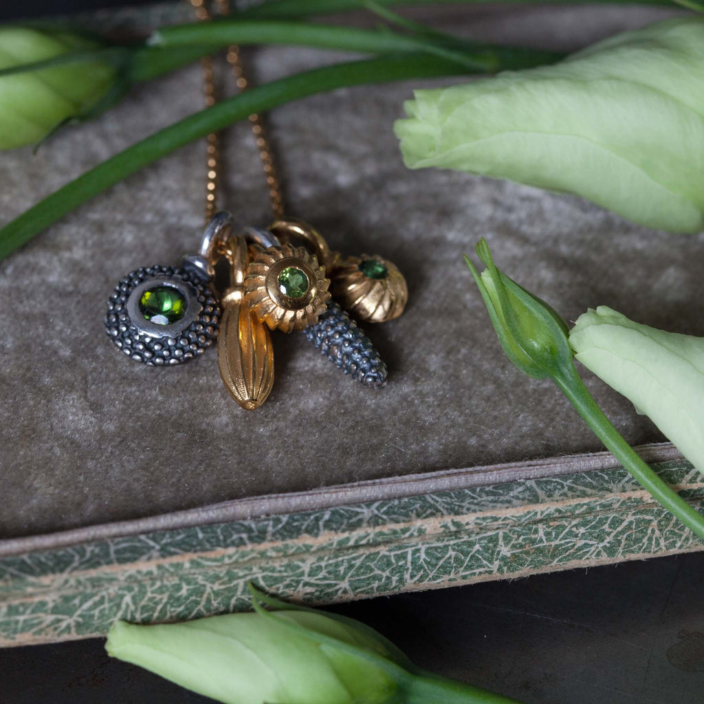 Catherine Hills Jewellery: Pollen charm green tourmaline cluster pendant
