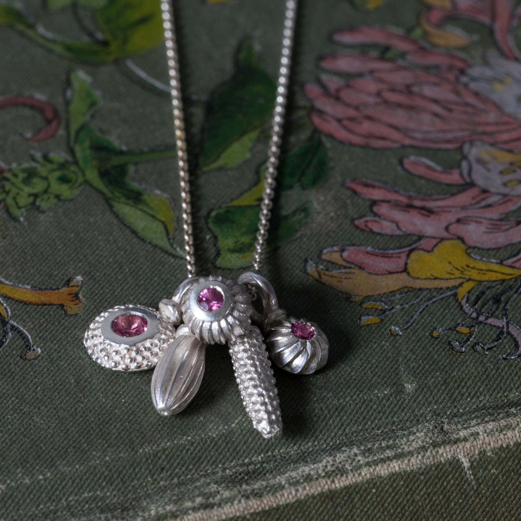 Catherine Hills Jewellery: Pollen charm pink tourmaline cluster pendant
