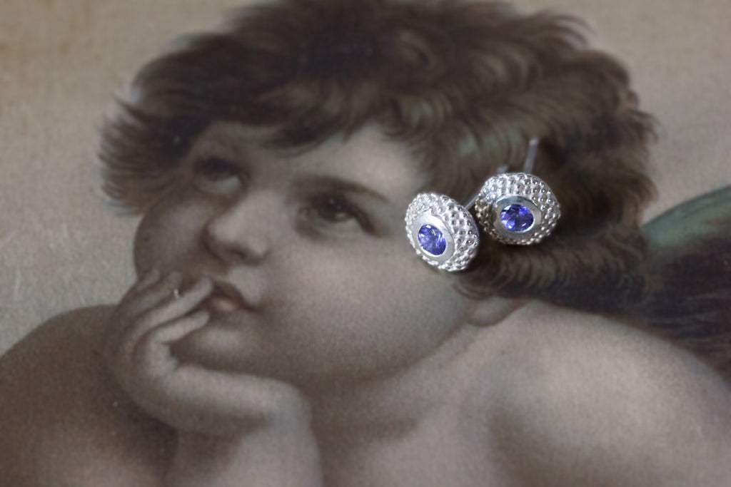 Catherine Hills Jewellery, Bobble Pollen Gem studs, Tanzanite