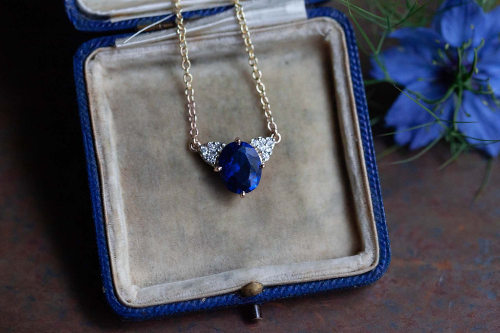 Catherine Hills Jewellery Commission - blue spinel and diamond pendant