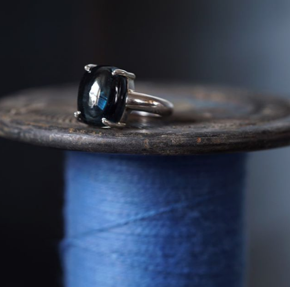 Catherine Hills Jewellery Blue Cabuchon Topaz ring commission