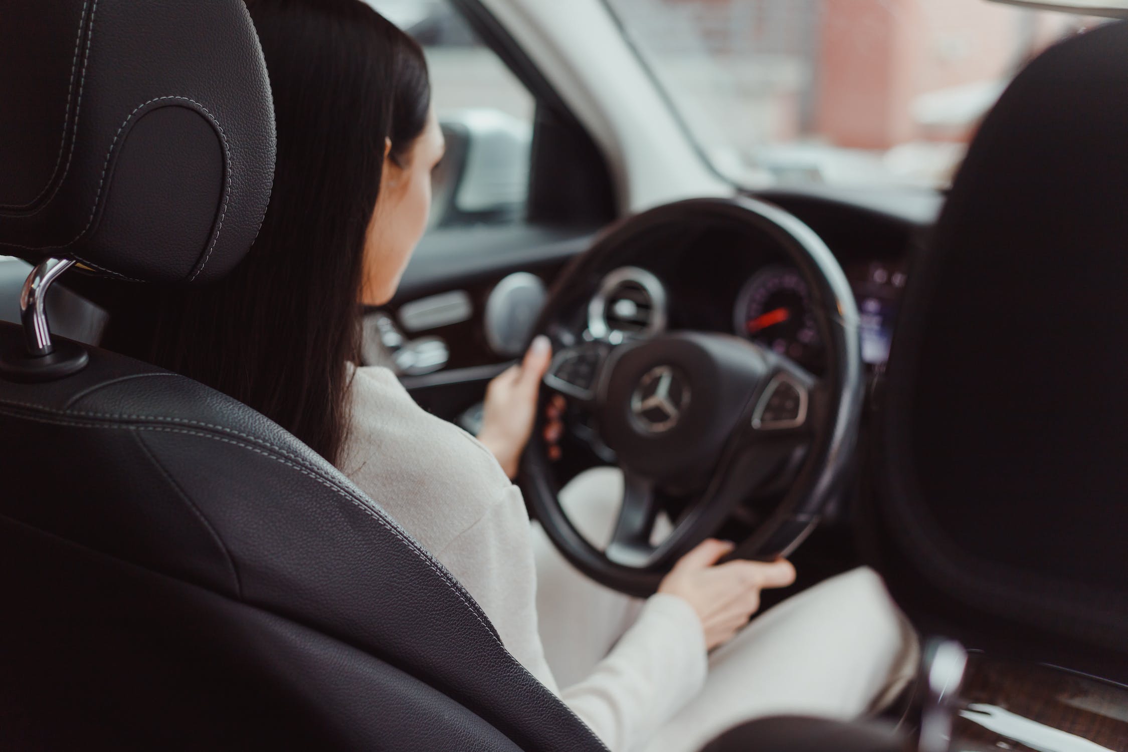 lady driving a car