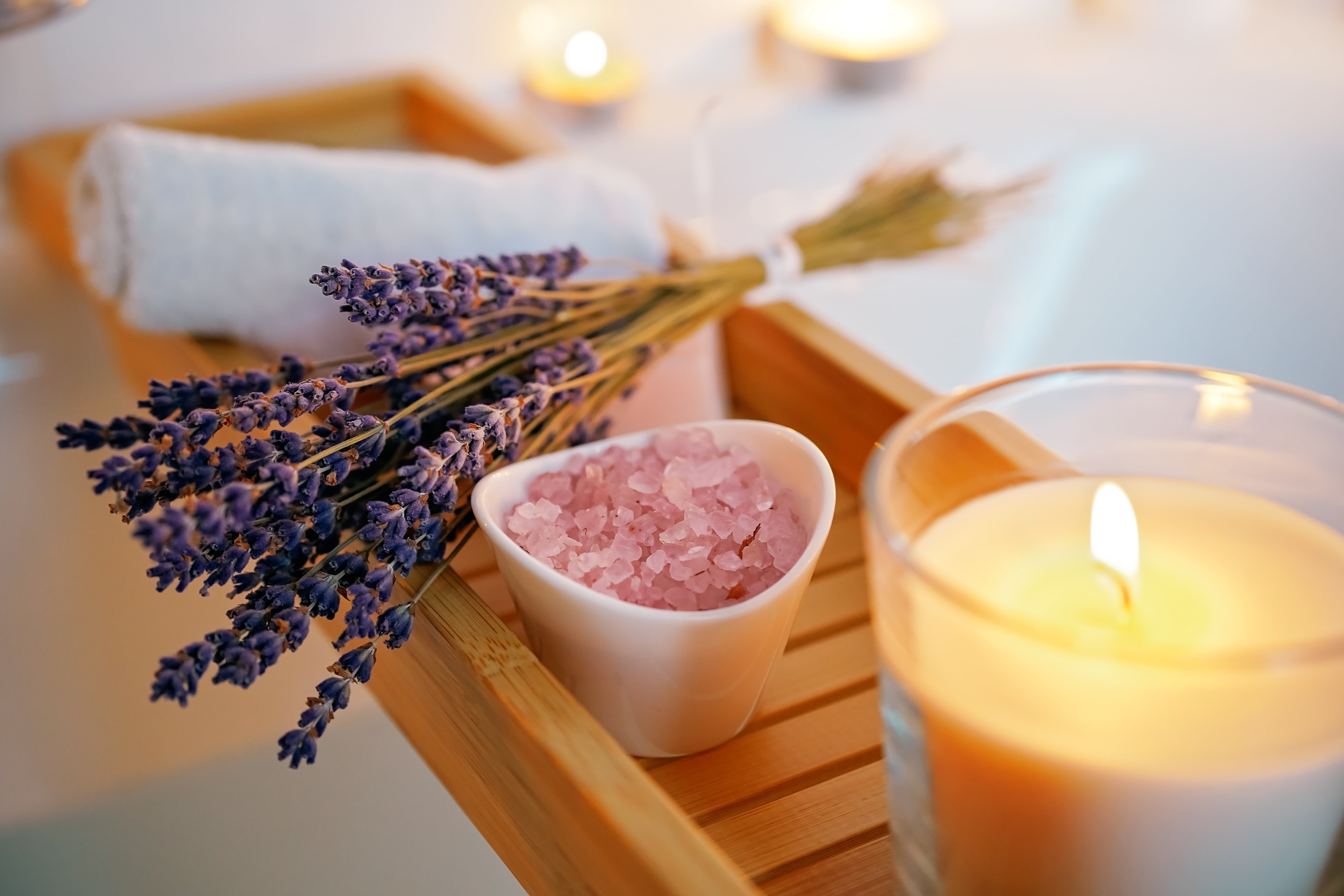 relaxing candle and an English lavender