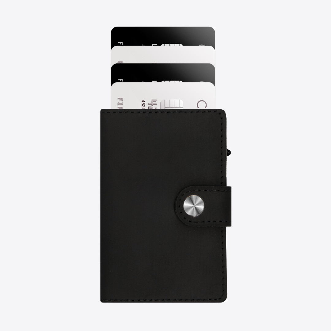 Card Holder Black - 9 Card Storage - Genuine Leather