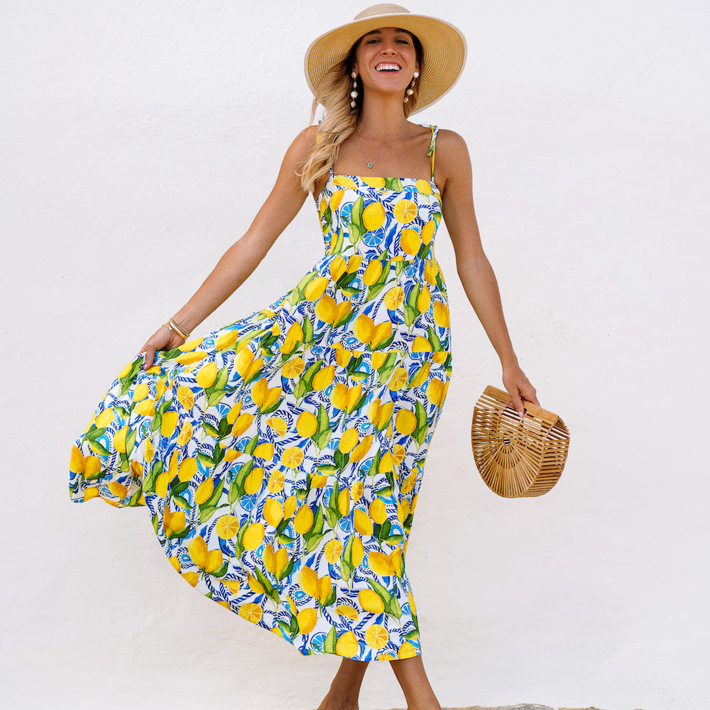 The Positano Resort Dress by Kenny Flowers Lemon Print Maxi Dress