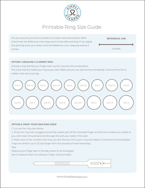 Ring Size Guide Sheet