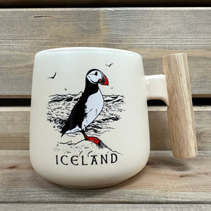 Puffin  - Ceramic Mug w/ wooden handle - Idontspeakicelandic