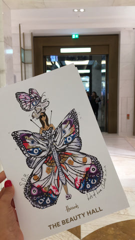 Charlotte's customised Butterfly illustration for Harrods' Beauty Hall Launch event  