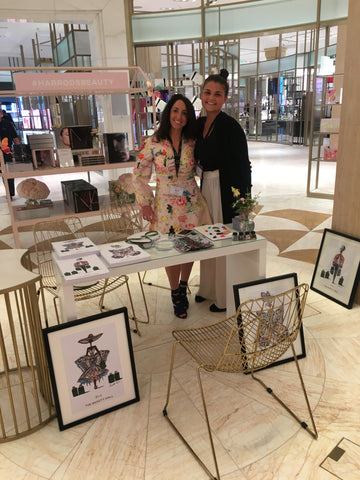 Charlotte and her PR Assistant in Harrods before the Beauty Hall launch event