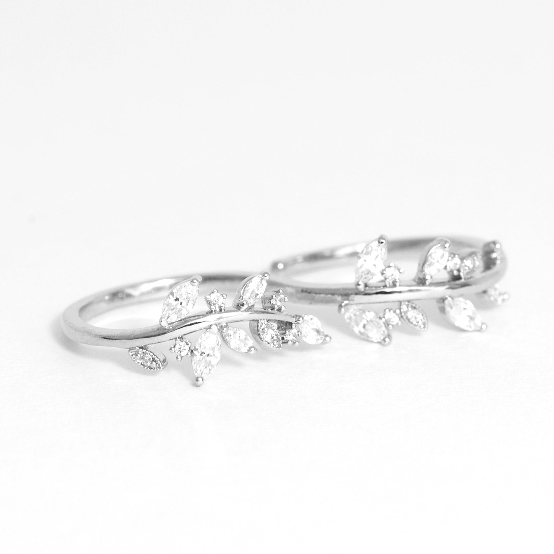 Crystal Leaf Double Ring