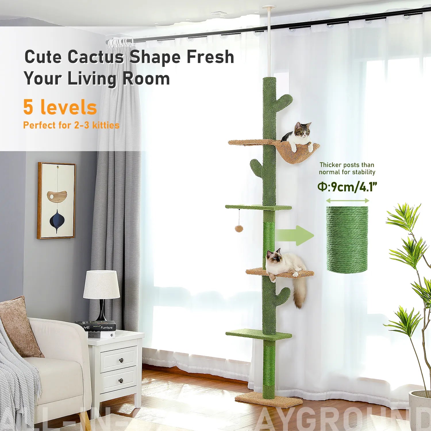 H239-275cm Cactus Cat Tree | Floor to Ceiling | Adjustable Tall Tower