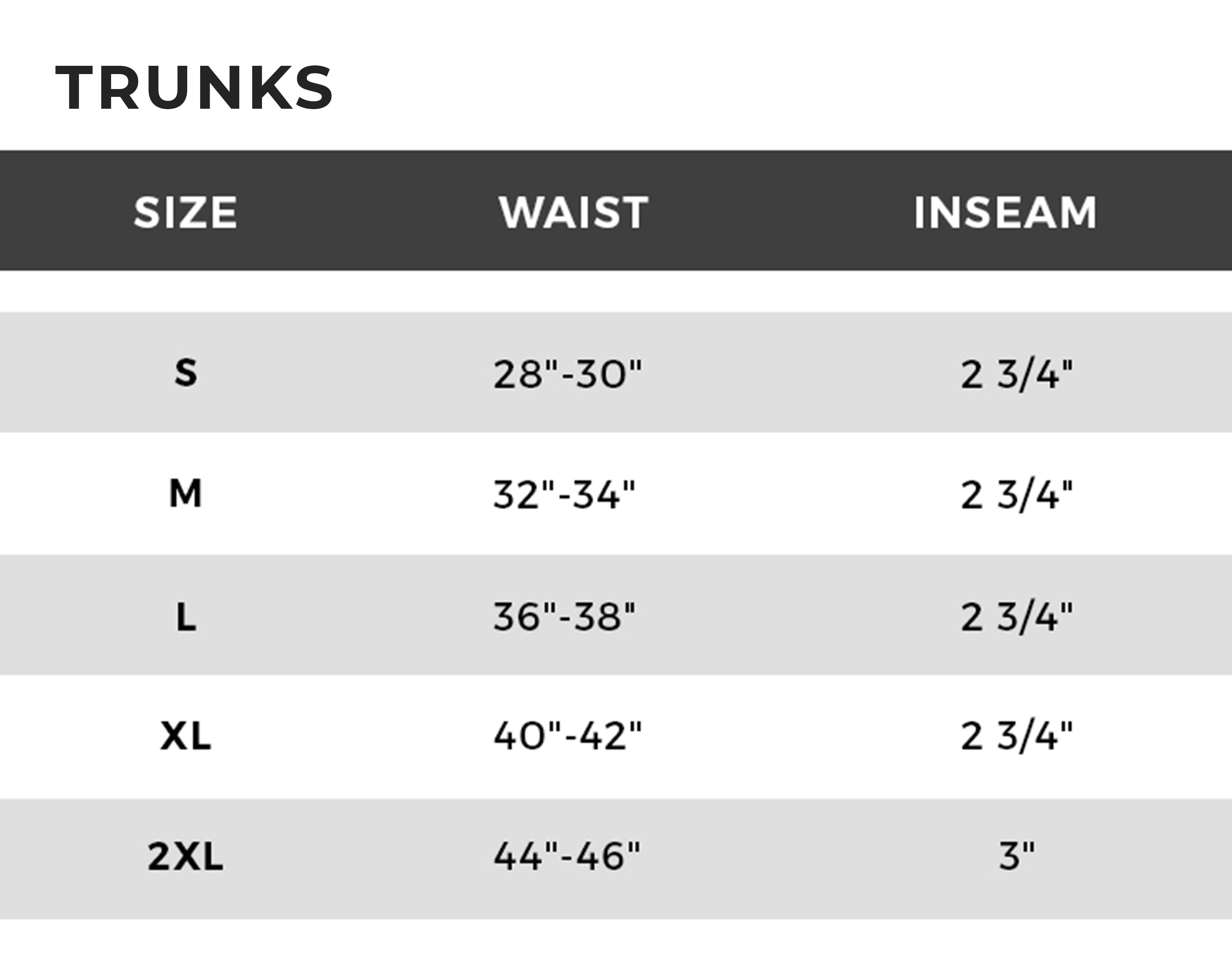 Swim Trunk Size Chart