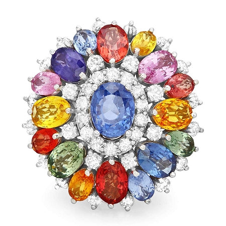 14K Multi Color Sapphire And Diamond Ring | Fashion Strada