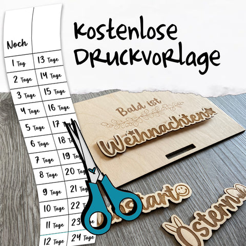 Freebie kostenlose Druckvorlage Weihnachtscountdown Weihnachtskalender Tage bis Ostern Ostercountdown Ferienbeginn Ferienstart Kalender austauschbar